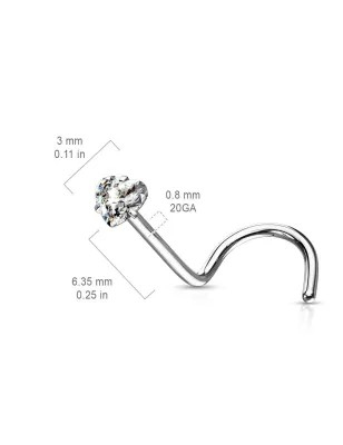 Piercing nez tige tire-bouchon zircon coeur blanc