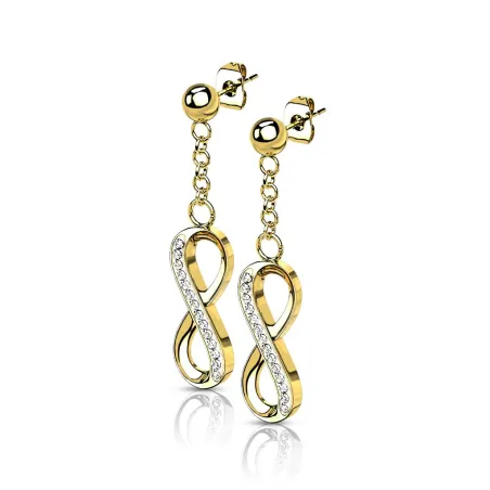 Paire Boucles d'oreille clous pendentif infini acier doré