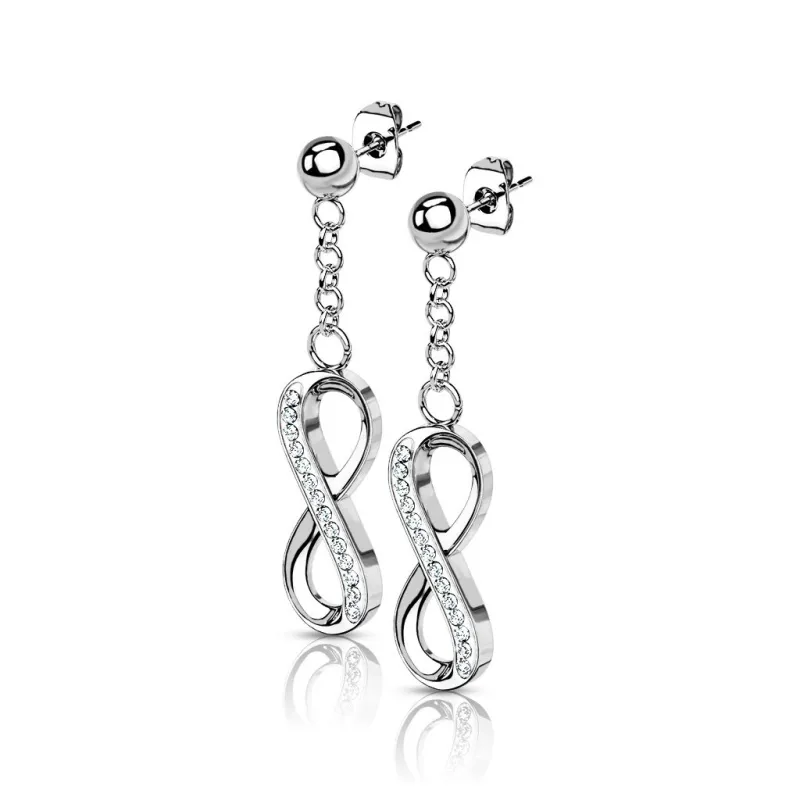 Paire Boucles d'oreille clous pendentif infini acier inoxydable