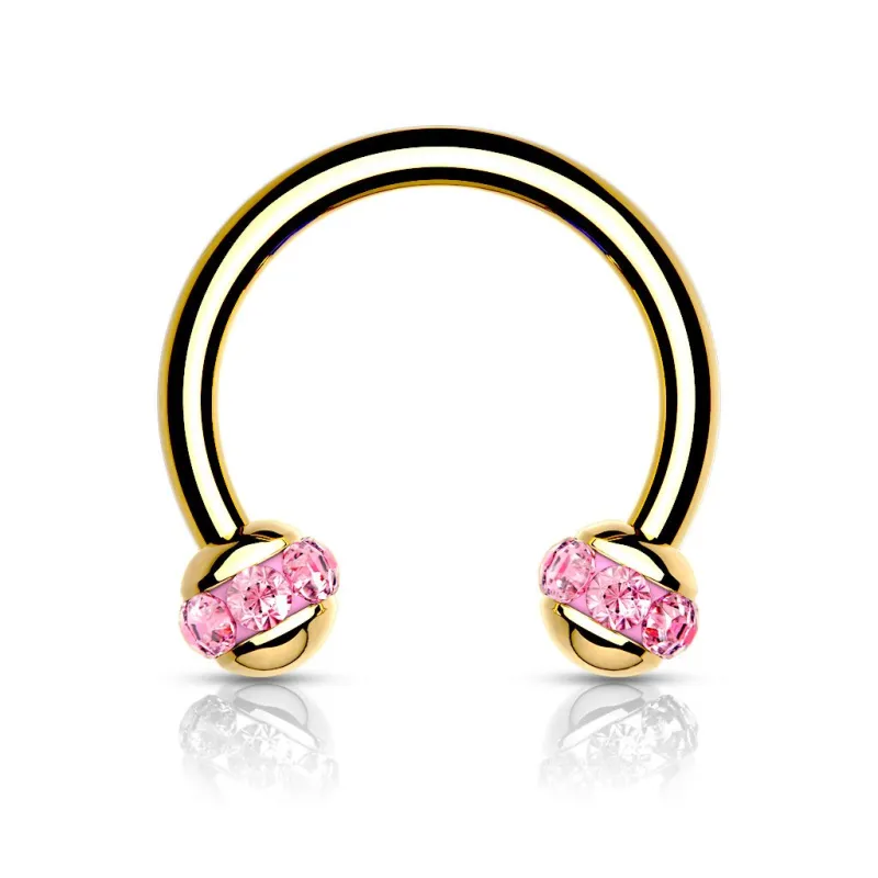 Piercing fer à cheval doré boule cristaux rose (oreille, septum)