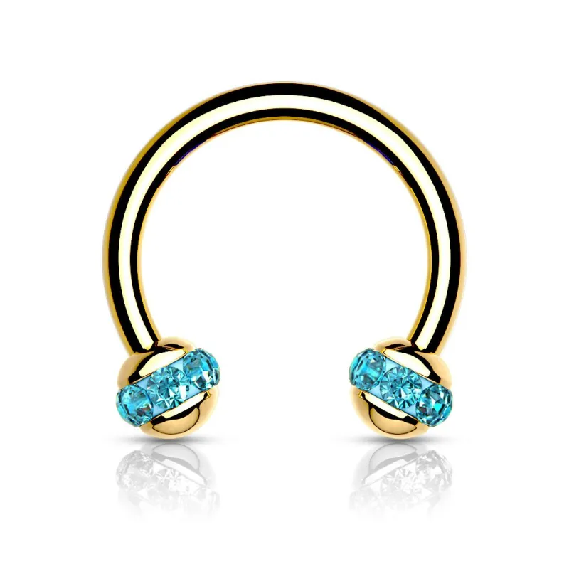 Piercing fer à cheval doré boule cristaux turquoise (oreille, septum)