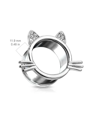 Piercing tunnel oreille chat avec moustaches