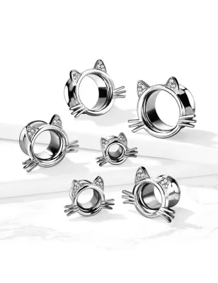 Piercing tunnel oreille chat avec moustaches