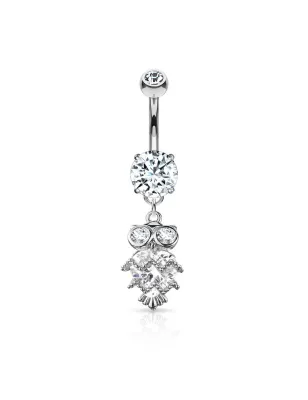 Piercing nombril pendentif chouette coeur zircon