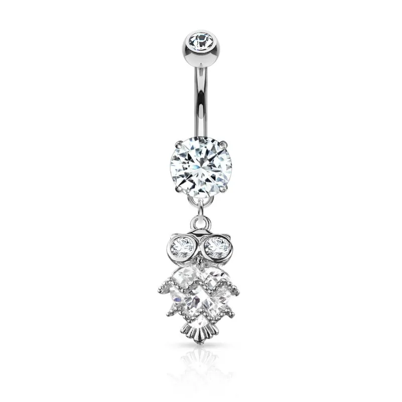 Piercing nombril pendentif chouette coeur zircon