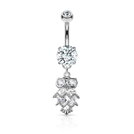 Piercing nombril pendentif chouette coeur zircon