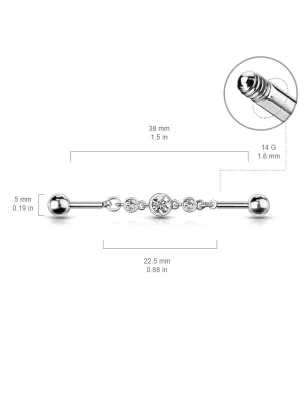 Piercing industriel oreille chaine triple strass