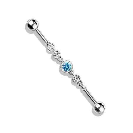 Piercing industriel chaine triple strass turquoise