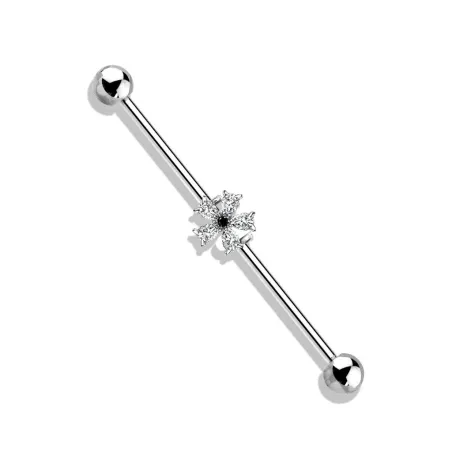 Piercing industriel oreille fleur zircon noir