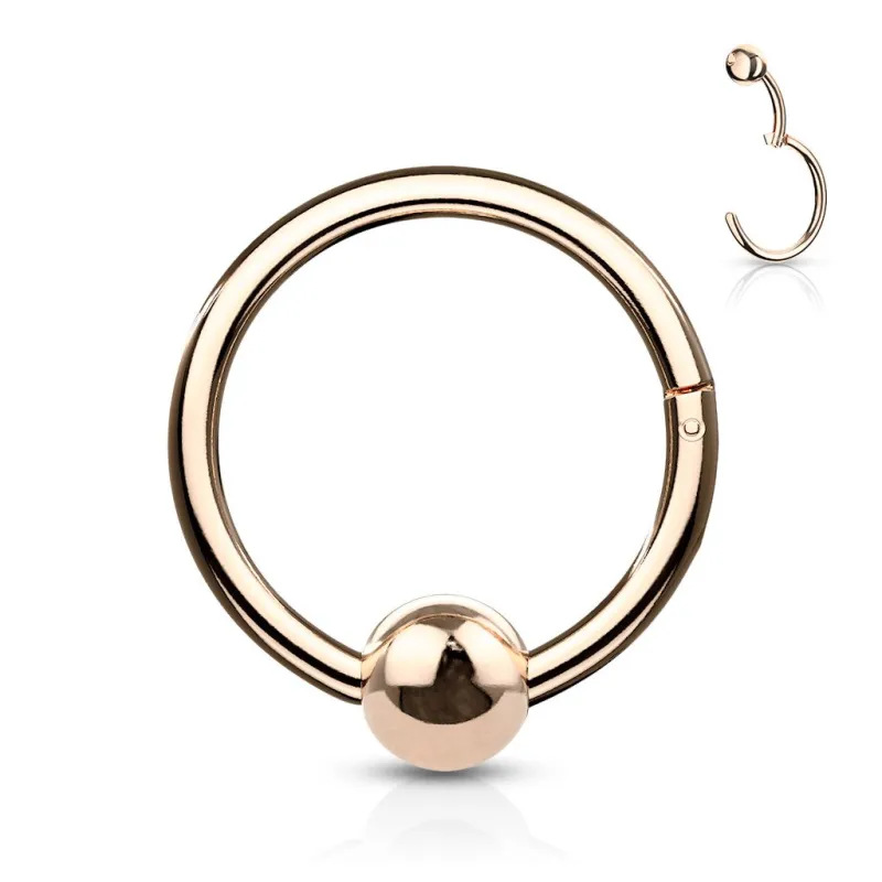 Piercing oreille anneau boule avec charnière acier rosé