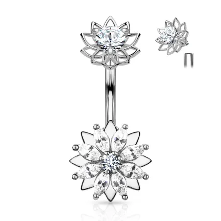 Piercing nombril fleur zirconium marquise acier chirurgical