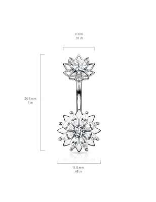 Piercing nombril fleur zirconium marquise acier chirurgical