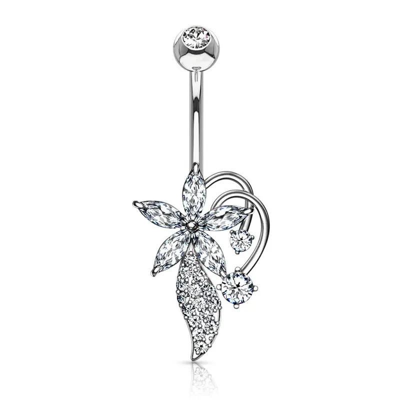 Piercing nombril bouquet fleurs zirconium