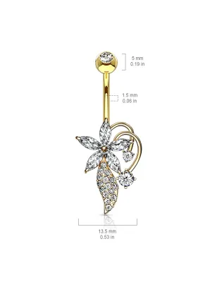 Piercing nombril bouquet fleurs zirconium plaqué or