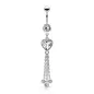 Piercing nombril pendentif chaines et coeur blanc