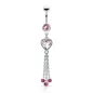 Piercing nombril pendentif chaines et coeur rose