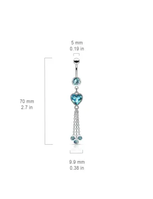 Piercing nombril pendentif chaines et coeur turquoise