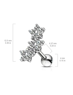 Piercing cartilage hélix triple fleur cristaux blancs