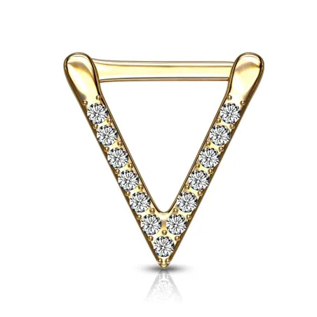 Piercing septum clipsable en acier doré triangle pavé de strass