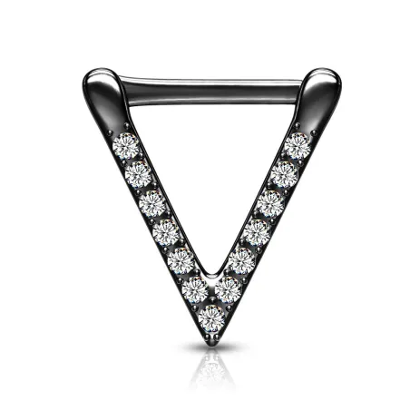 Piercing septum clipsable en acier noir triangle pavé de strass