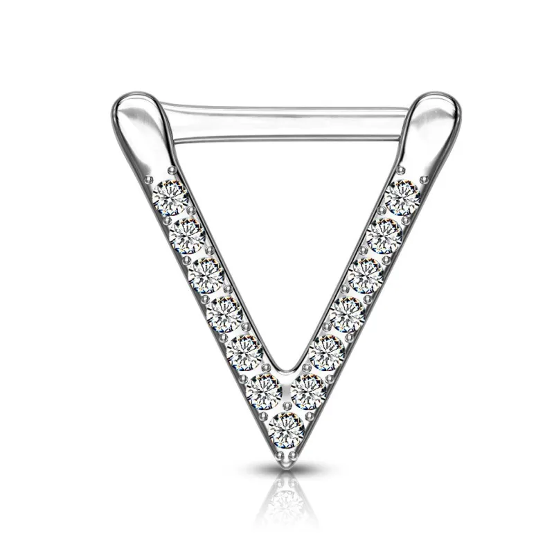 Piercing septum clipsable en acier chirurgical triangle pavé de strass