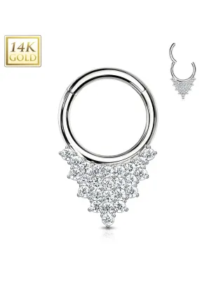 Piercing anneau septum or blanc 14 carats triangle strass