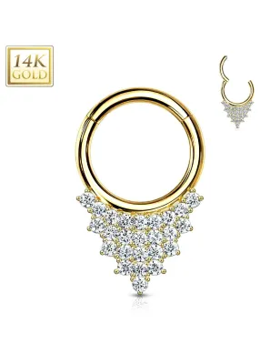 Piercing anneau septum or jaune 14 carats triangle strass