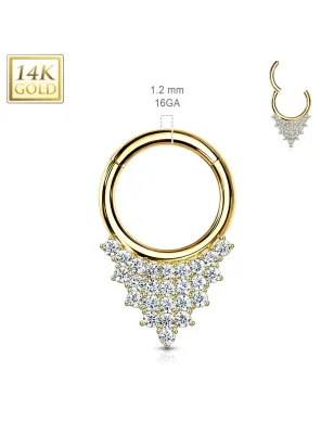 Piercing anneau septum or jaune 14 carats triangle strass