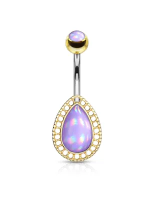 Piercing nombril larme dorée pierre lumineuse violet