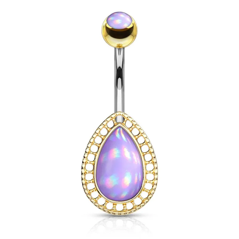 Piercing nombril larme dorée pierre lumineuse violet