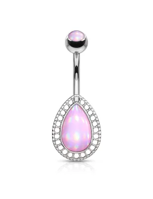 Piercing nombril larme pierre lumineuse rose