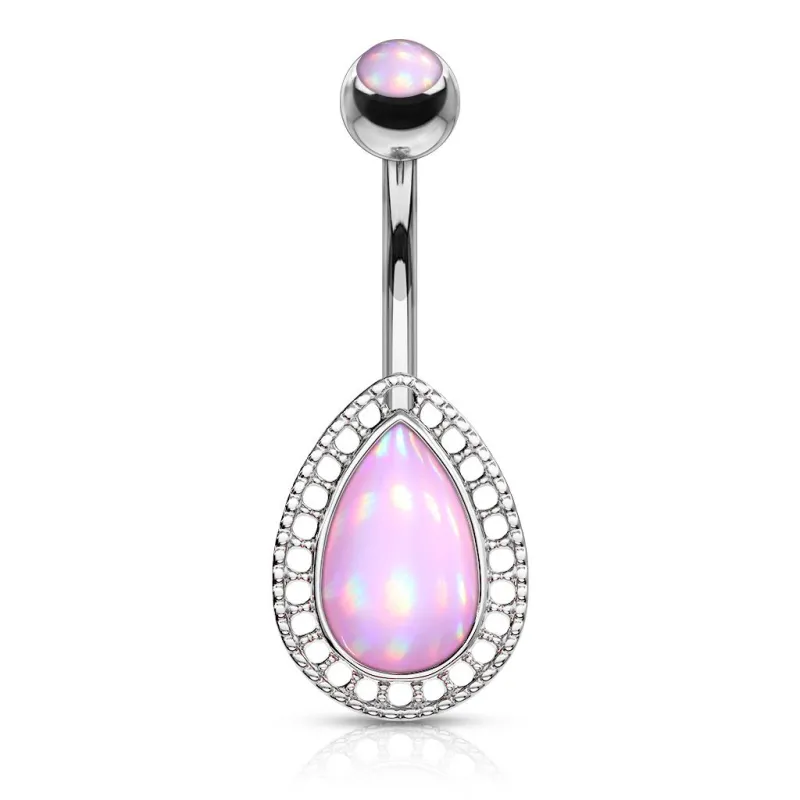 Piercing nombril larme pierre lumineuse rose