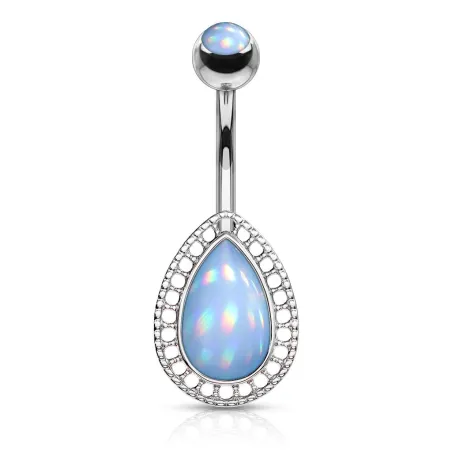 Piercing nombril larme pierre lumineuse turquoise