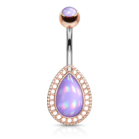 Piercing nombril larme rosée pierre lumineuse violet