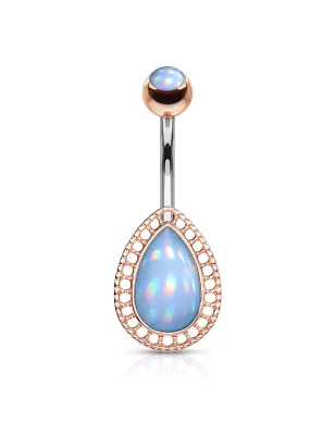 Piercing nombril larme rosée pierre lumineuse turquoise