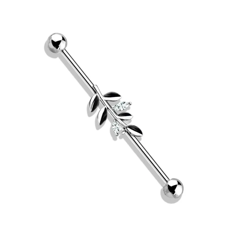 Piercing industriel oreille feuille strass