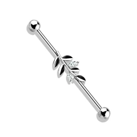 Piercing industriel oreille feuille strass