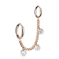 Double piercing oreille chaine strass anneaux rosé