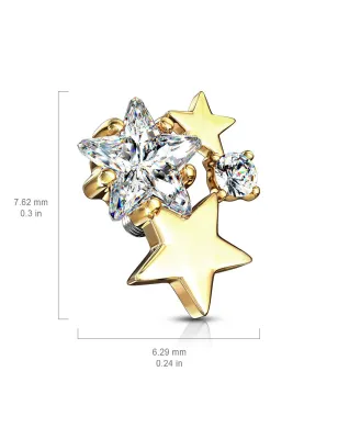 Piercing microdermal plaqué or cluster étoiles strass blanc