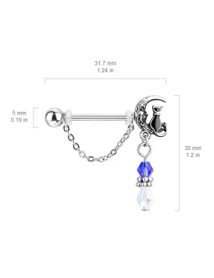 Paire de piercing téton acier avec chat sur lune