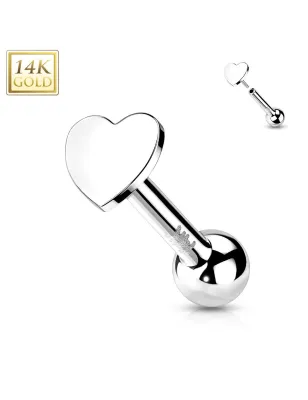 Piercing Cartilage Oreille Push-In coeur or blanc 14 carats