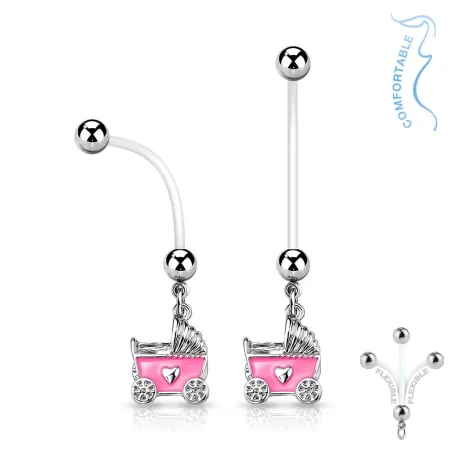 Piercing nombril de grossesse poussette de bébé rose