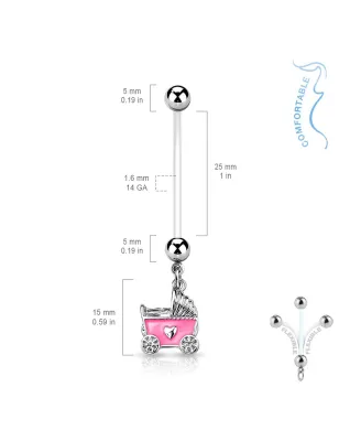 Piercing nombril de grossesse poussette de bébé rose