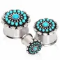 Piercing tunnel oreille fleur turquoise