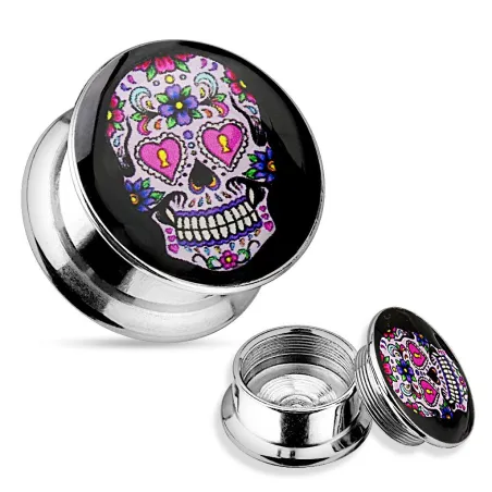 Piercing plug sugar skull crâne rose