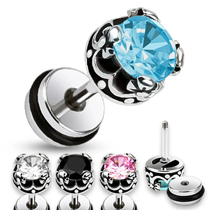 Piercing oreille faux plug couronne strass