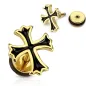 Piercing oreille faux plug doré croix noire