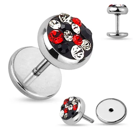 Piercing faux plug cristaux noir et rouge