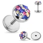 Piercing faux plug cristaux bleu et rose