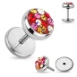 Piercing faux plug cristaux rose et rouge